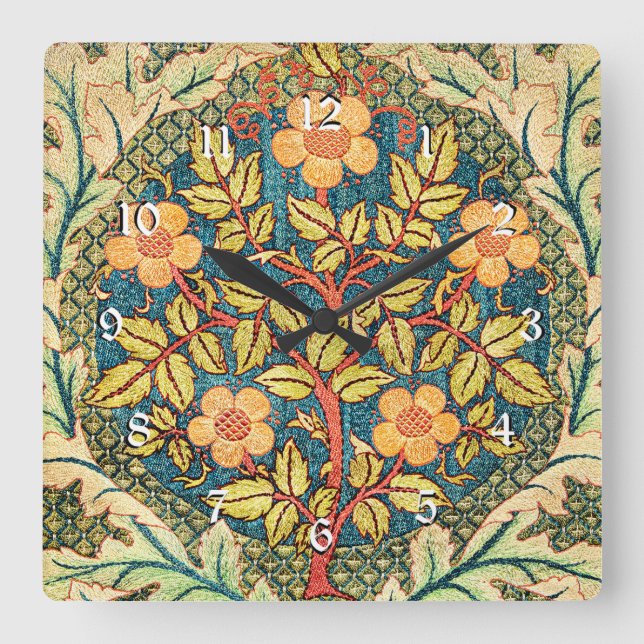 Horloge Carrée Rose Wreath par William Morris, design populaire (Recto)