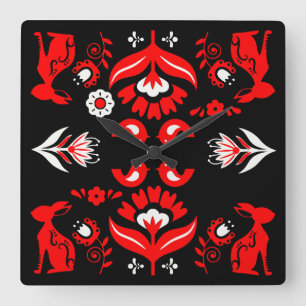 Horloge Carrée Rosemaling Art Populaire Norvégien