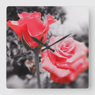 Horloge Carrée Roses Romantiques