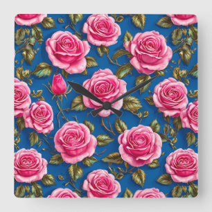 Horloge Carrée Roses roses