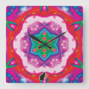 Horloge Carrée Rosette Kaléidoscope