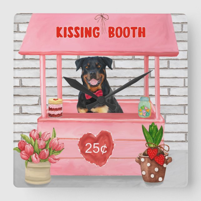Horloge Carrée Rottweiler Chien Valentine's Day Kissing Booth (Recto)