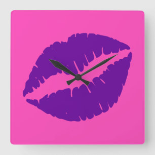 Horloge Carrée Rouge à lèvres rose et violet pour baiser