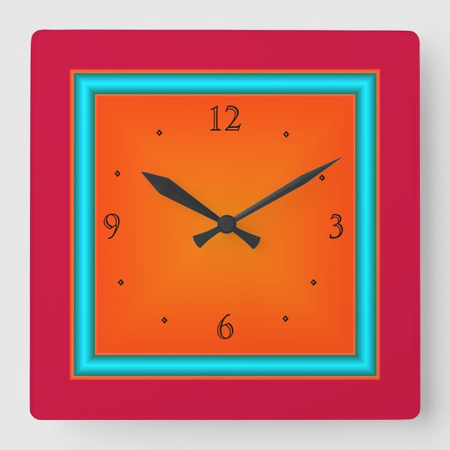Horloge Carrée Rouge/Aqua/Orange>Horloge murale (Recto)
