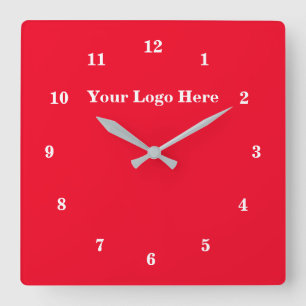 Horloge Carrée Rouge blanc - Personnalisable - Ajoutez votre logo