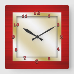 Horloge Carrée Rouge et carré d'or