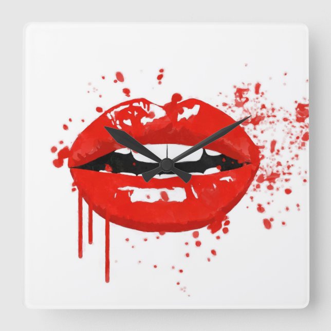 Horloge Carrée Rouge lèvres beauté maquillage baiser mode (Recto)