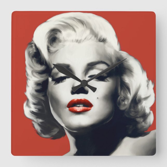 Horloge Carrée Rouge sur les lèvres rouges Marilyn (Recto)