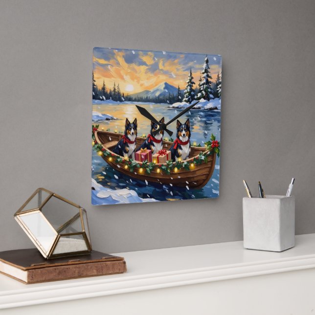 Horloge Carrée Rough Collie Christmas Boat Holiday (Bureau)