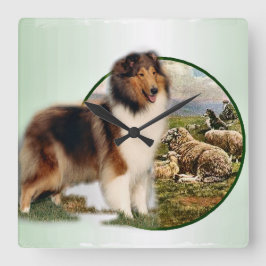 Horloge Carrée Rough Collie Keeper of the Sheep
