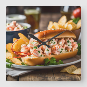 Horloge Carrée Rouleau de homard et frites