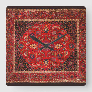 Horloge Carrée Rug perse rouge de Mashhad