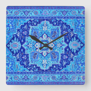 Horloge Carrée RUG PERSIEN - Bleu