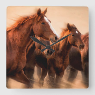 Horloge Carrée running horses, blur and flying manes