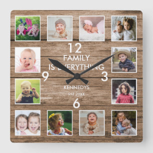 Horloge Carrée Rustic 12 Photo Collage Famille Citation Récupér