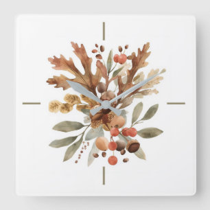 Horloge Carrée Rustic Autumn Harvest Botanical Wall Clock