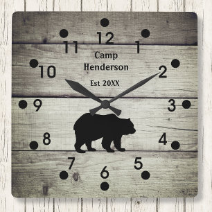Horloge Carrée Rustic Bear Camp Acrylic Clock
