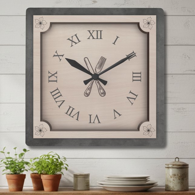 Horloge Carrée Rustic Farmhouse Kitchen Roman Numeral Wall Clock (A wonderful housewarming gift or a stylish way to complete your Farmhouse Chic aesthetic)