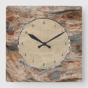 Horloge Carrée Rustic Natural Wood and Metallic Look 2