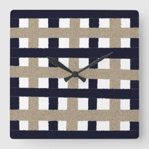 Horloge Carrée Rustic Navy / Beige / White Stripes