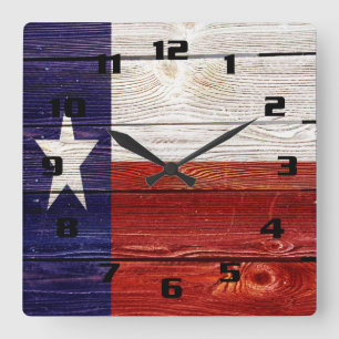 Horloge Carrée Rustic Texas Flag on wood texture printed