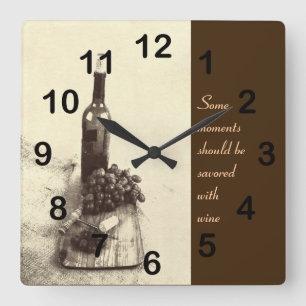 Horloge Carrée Rustic wine bottle and grapes clock