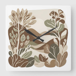 Horloge Carrée Rustique Fleur sauvage en terre cuite Boho Eclecti