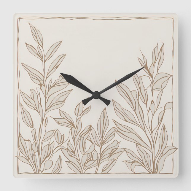 Horloge Carrée Rustique Fleur sauvage en terre cuite Boho Eclecti (Recto)