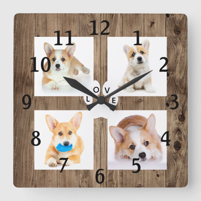 Horloge Carrée Rustique Personnalisé Photo Pet College Acrylique  (Recto)