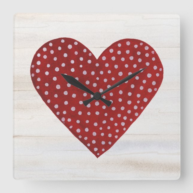 Horloge Carrée Rustique Polka Dot Valentine Coeur (Recto)