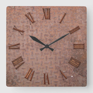 Horloge Carrée Rusty Steel-plated Metal-look Wall Clock