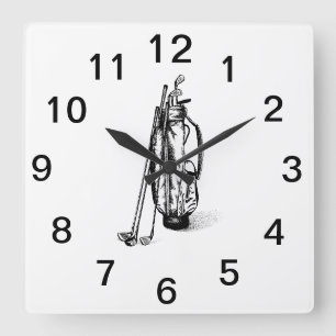 Horloge Carrée Sac de golf clubs noir