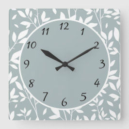 Horloge Carrée Sage Green Rustique Floral Feuille Ferme