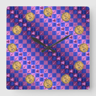 Horloge Carrée Sagittaire & Bœuf de Feu