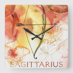 Horloge Carrée Sagittarius archer orange gold planets zodiac