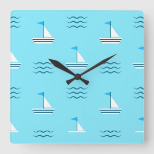 Horloge Carrée Sailboats on the Blue Sea Pattern