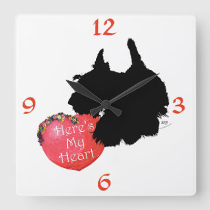 Horloge Carrée Saint-Valentin Terrier Écossais