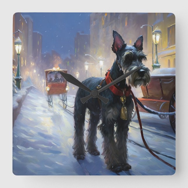 Horloge Carrée Saison de Noël des Schnauzer miniatures (Recto)
