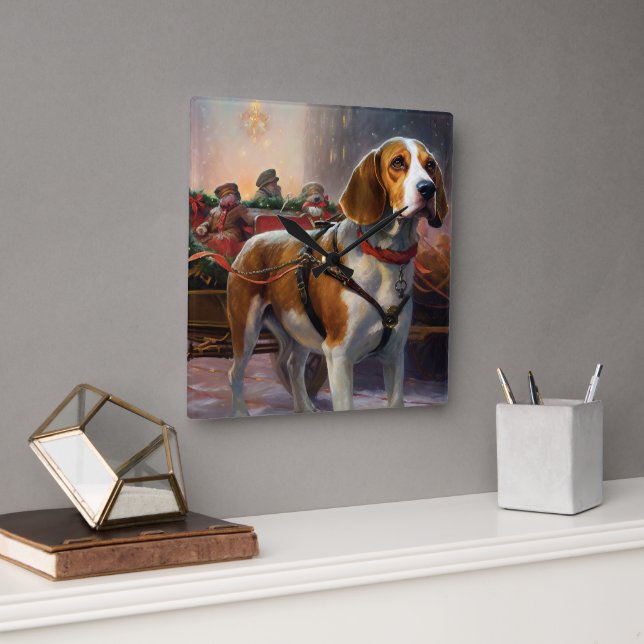 Horloge Carrée Saison festive de Noël beagle (Bureau)