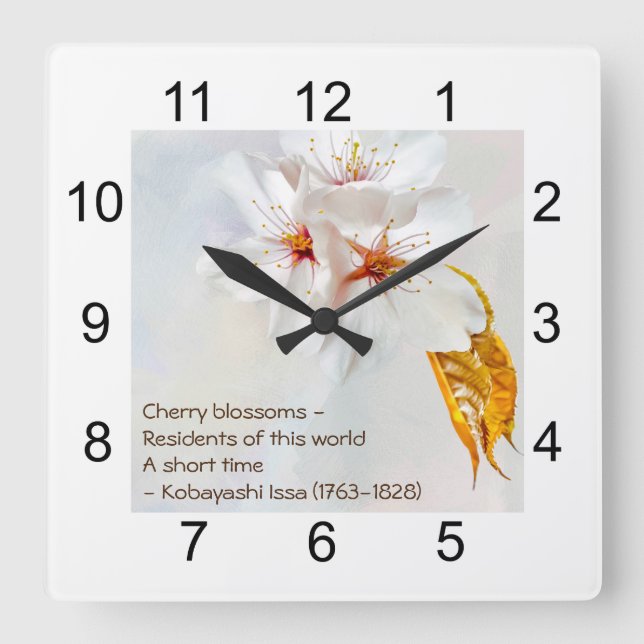 Horloge Carrée Sakura - Fleur de cerisier japonaise (Recto)
