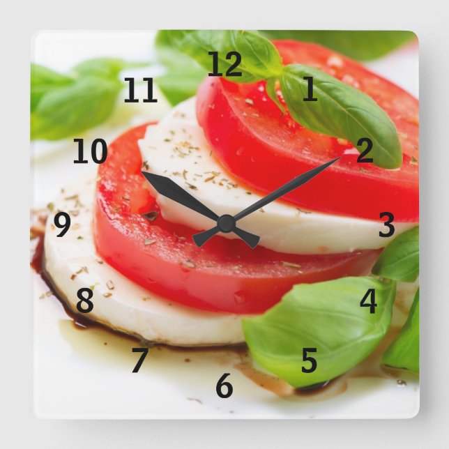 Horloge Carrée Salade de Caprese. Tranches de tomate et de (Recto)