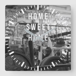 Horloge Carrée Salle de gym - Home Sweet Home - Barbell - Entraîn