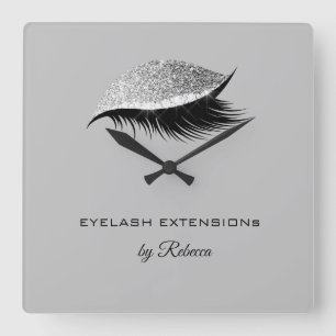Horloge Carrée Salon de beauté de Silver Eyelash Glitter