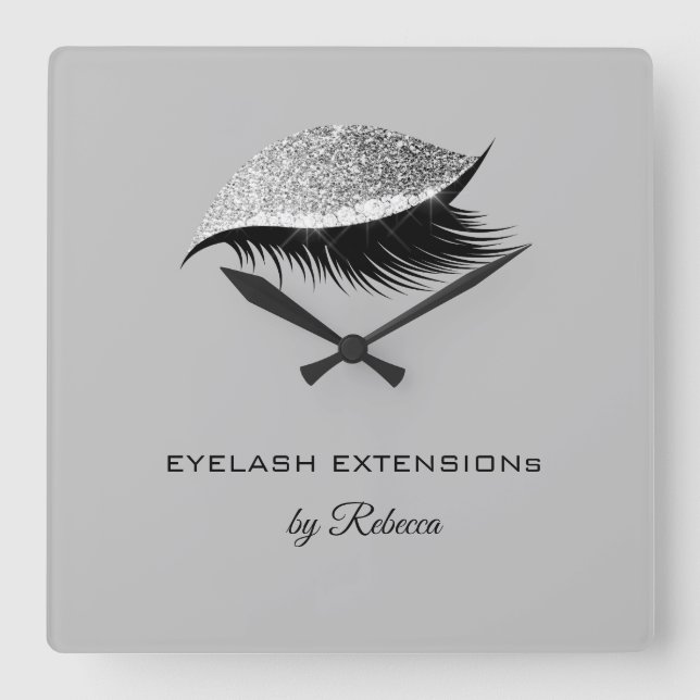 Horloge Carrée Salon de beauté de Silver Eyelash Glitter (Recto)