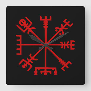 Horloge Carrée Sang Rouge Vegvísir (Viking Compass)