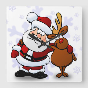 HORLOGE CARRÉE SANTA CLAUS AND RUDOLPH