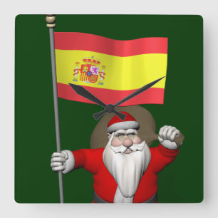 Horloge Carrée Santa Claus Avec L'Ensigne D'Espagne