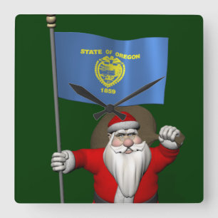 Horloge Carrée Santa Claus with Ensign of Oregon