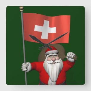Horloge Carrée Santa Claus With Ensign Of Switzerland