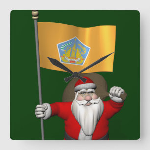 Horloge Carrée Santa Claus With Flag Of Bali